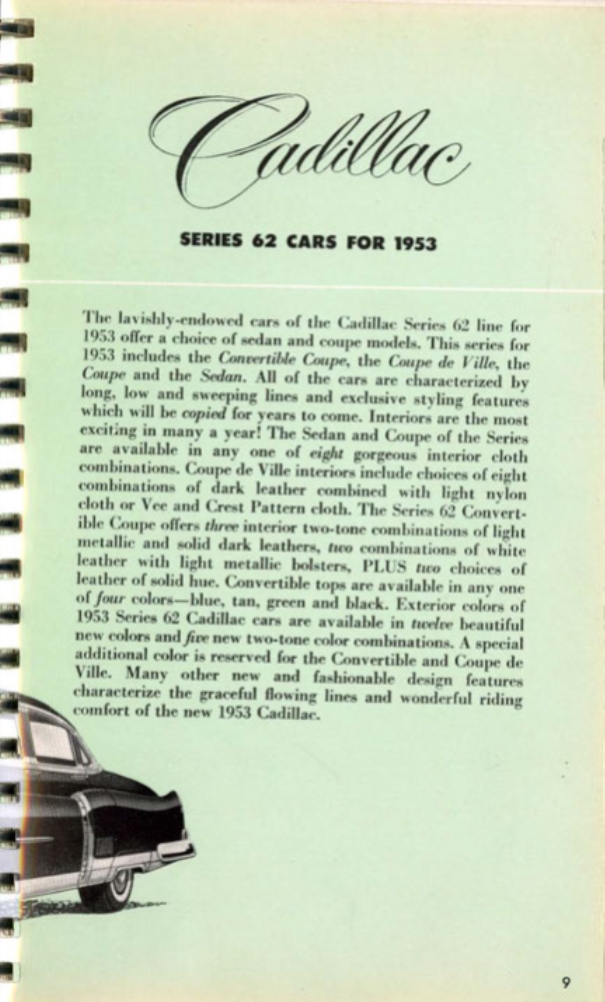 1953 Cadillac Salesmans Data Book Page 1